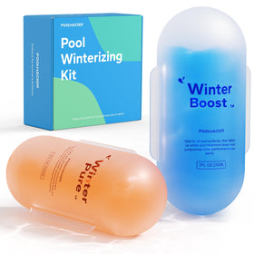 PoolHacker Winter Kit balls in pool maintaining clear blue water for next season