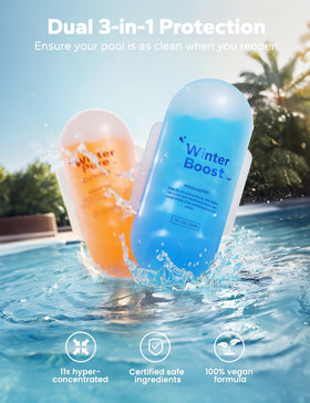PoolHacker Winter Kit two balls in water providing dual surface protection