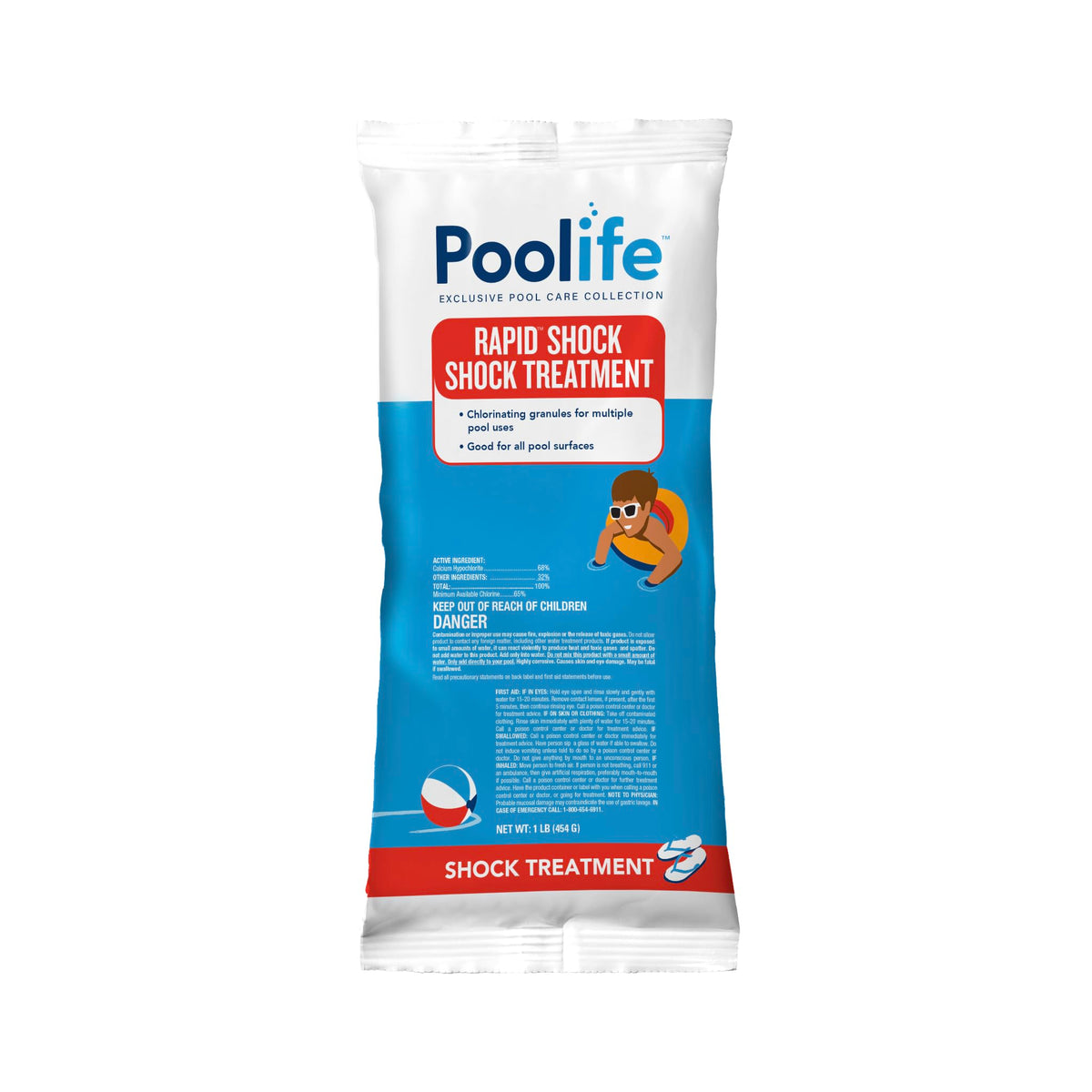 Close-up of Poolife Rapid Shock granules dissolving quickly.