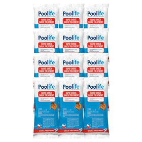Poolife Rapid Shock packaging on shelf for easy, pre-measured dosing.
