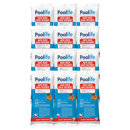 Poolife Rapid Shock packaging on shelf for easy, pre-measured dosing.