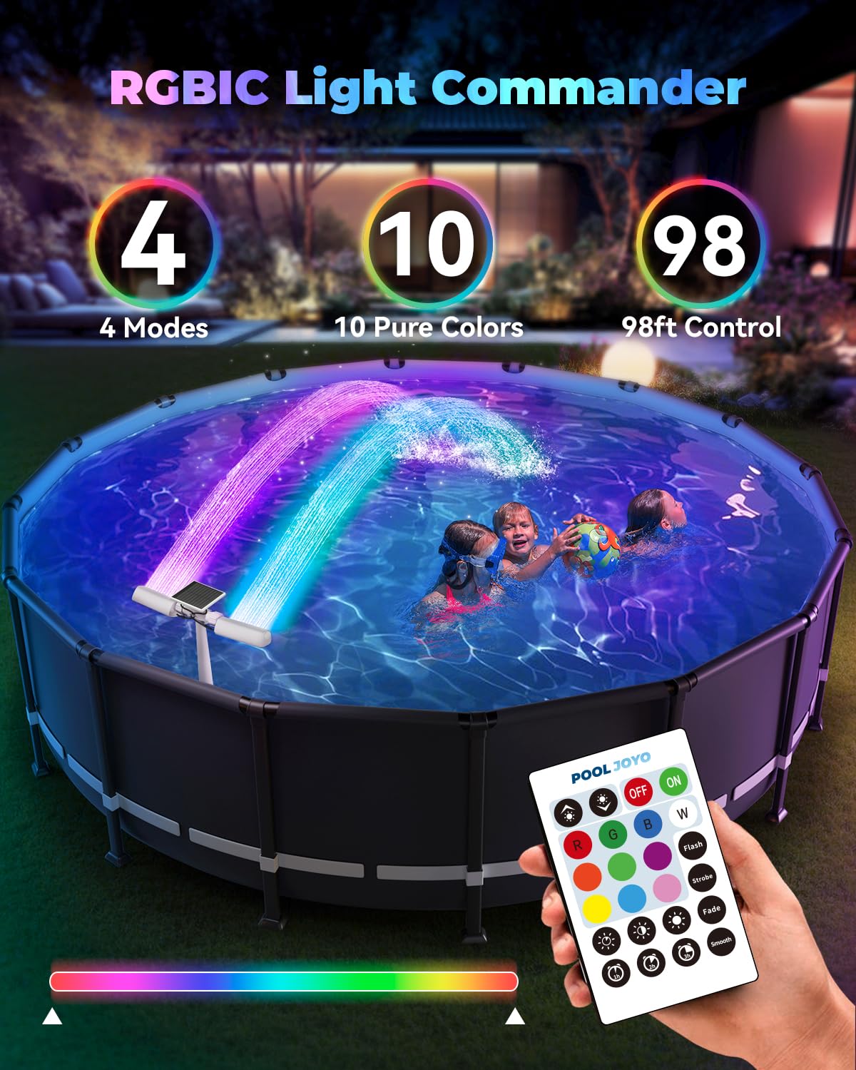 POOLJOYO dual spray fountain 360° view with cooling spray