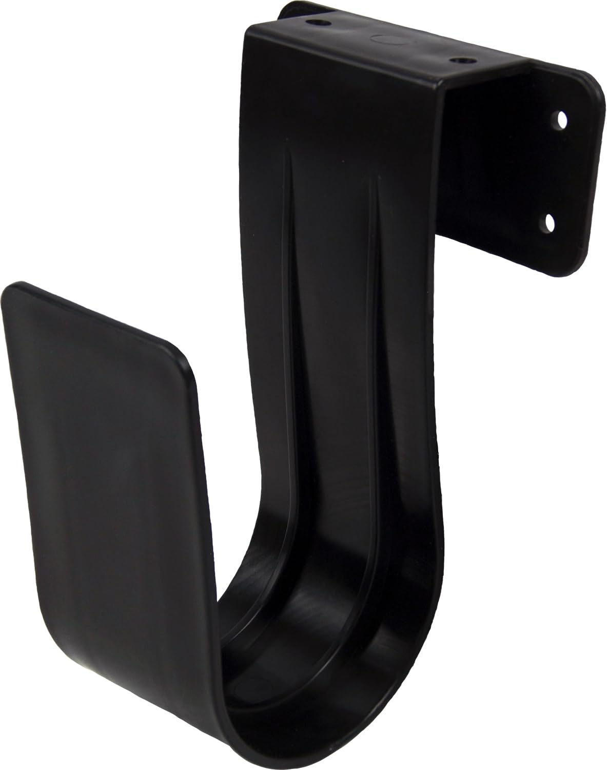 Poolmaster 35610 Jumbo Hose Hanger mounted over a wooden fence for tidy hose storage.