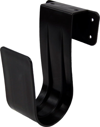 Poolmaster 35610 Jumbo Hose Hanger mounted over a wooden fence for tidy hose storage.