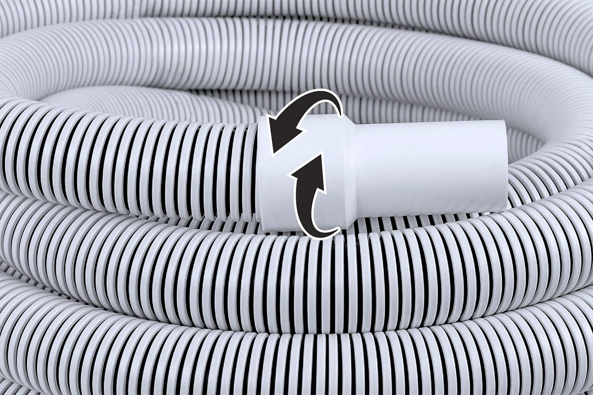 Poolmaster easy-connect 1.5-inch hose fits standard vacuum heads for quick setup.