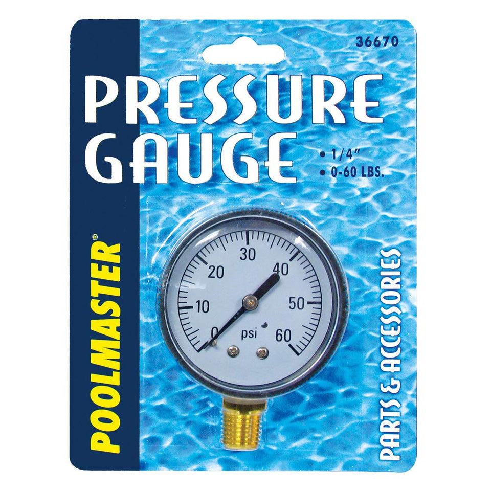 Poolmaster pressure gauge bottom-mounted 1/4-inch provides clear pool filter readings.