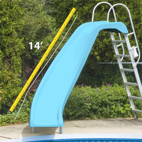 Poolmaster slide slick setup demonstrates a continuously wet surface for glide.