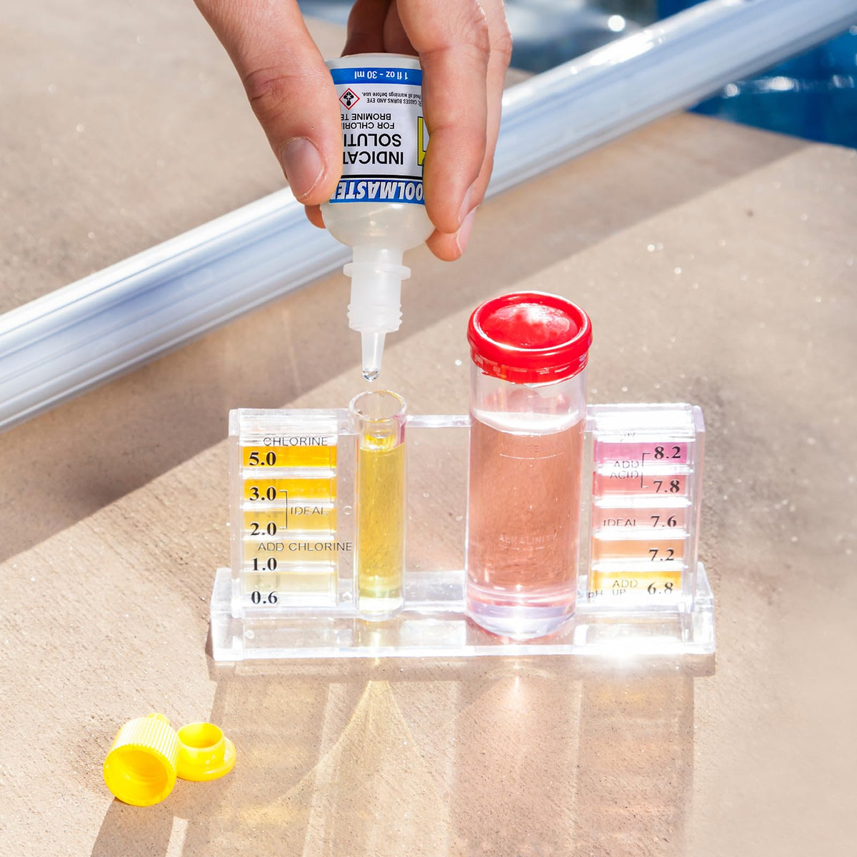 Poolmaster solutions 1-5 bottles included for comprehensive testing.
