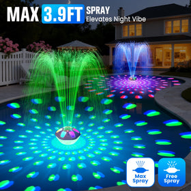 LED light modes illuminate water with dynamic color patterns.