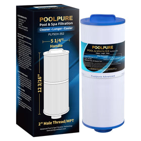 POOLPURE 5CH-352 spa filter close-up with robust 2-inch MPT connection for easy replacement