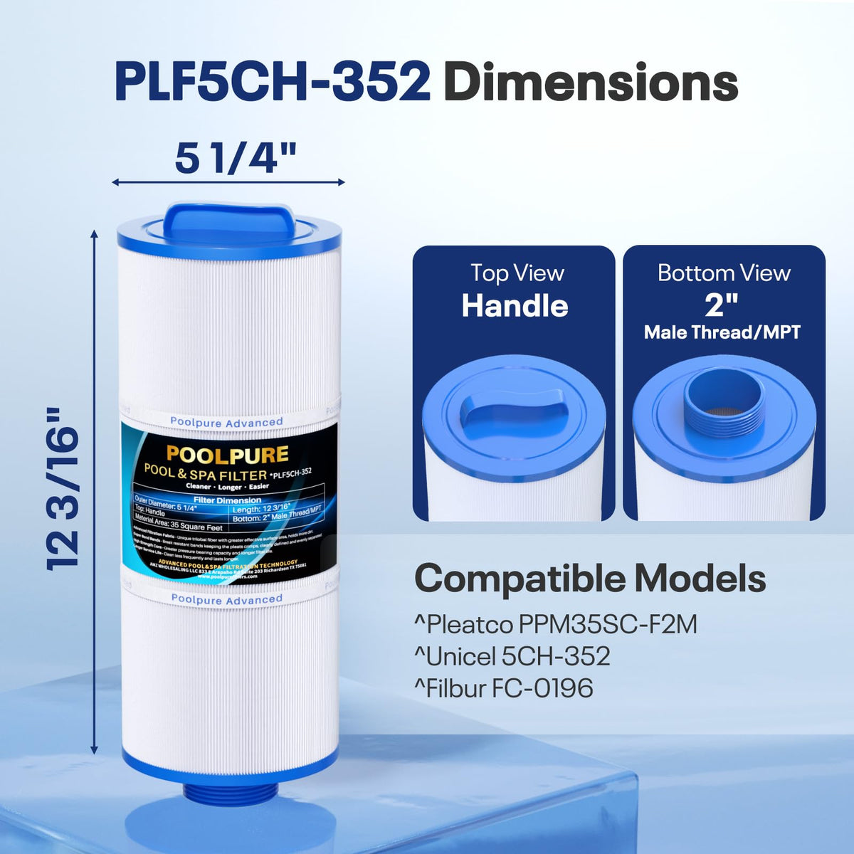 POOLPURE 5CH-352 spa filter top-handle design for easy installation