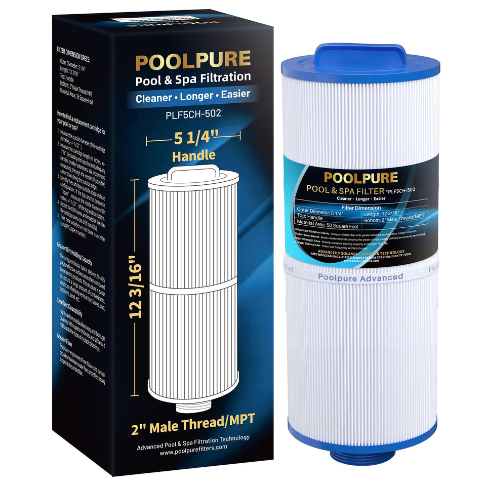 POOLPURE 5CH-502 filter body demonstrates compact spa filtration for homes.