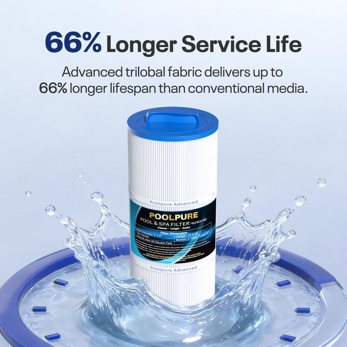 POOLPURE 5CH-502 filtration area 50 sq ft supports thorough spa cleansing.