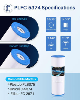 POOLPURE 75 sq ft spa filter cartridge shows large filtration area for clear water.