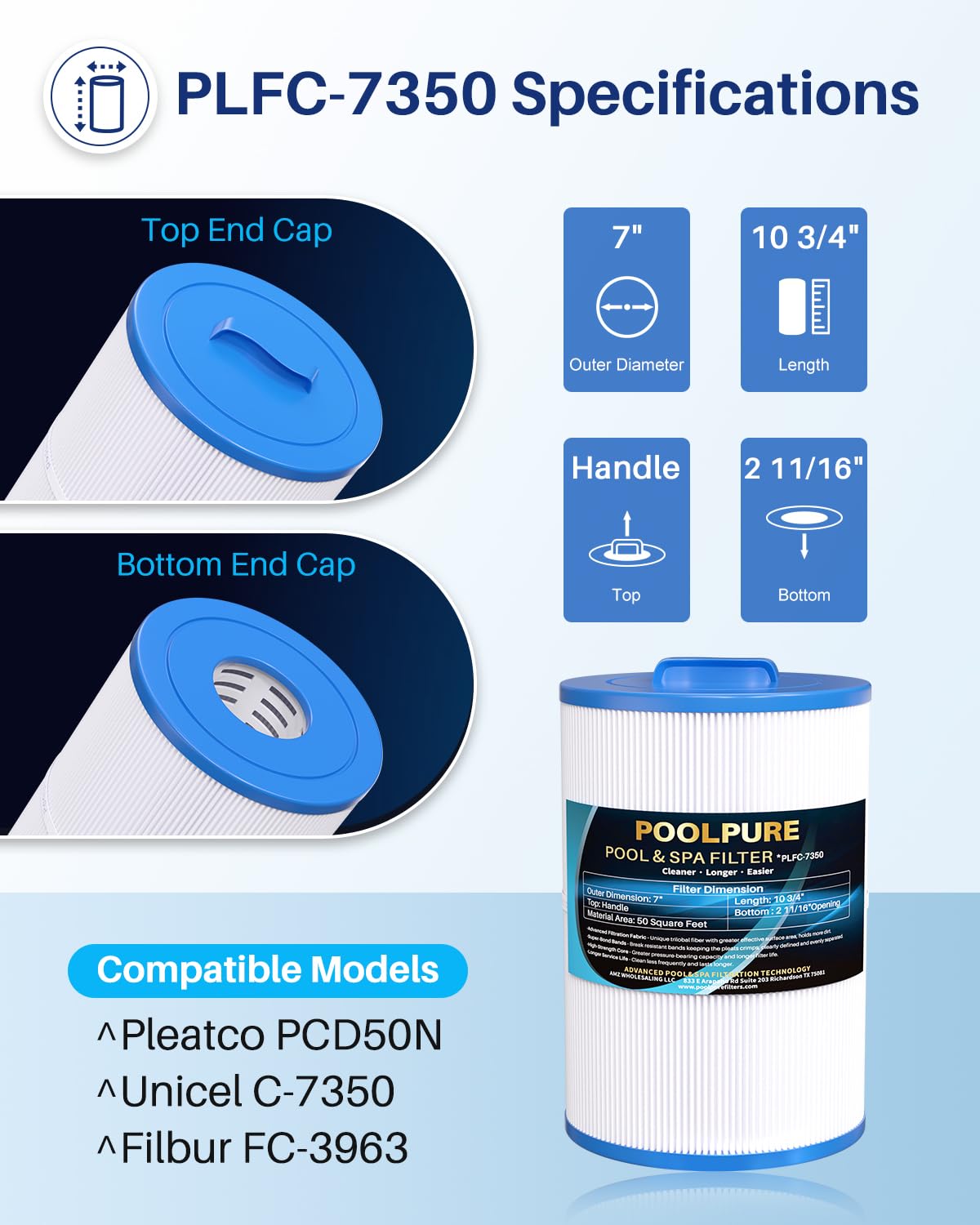 POOLPURE C-7350 cartridge closeup highlights trilobal fabric for effective filtration.