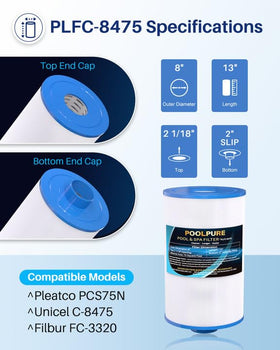 POOLPURE C-8475 spa filter dimensions ensure a precise fit.