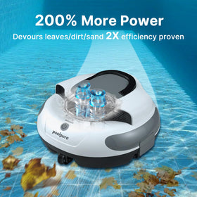 POOLPURE pool cleaner shows 5000mAh battery for long sessions.