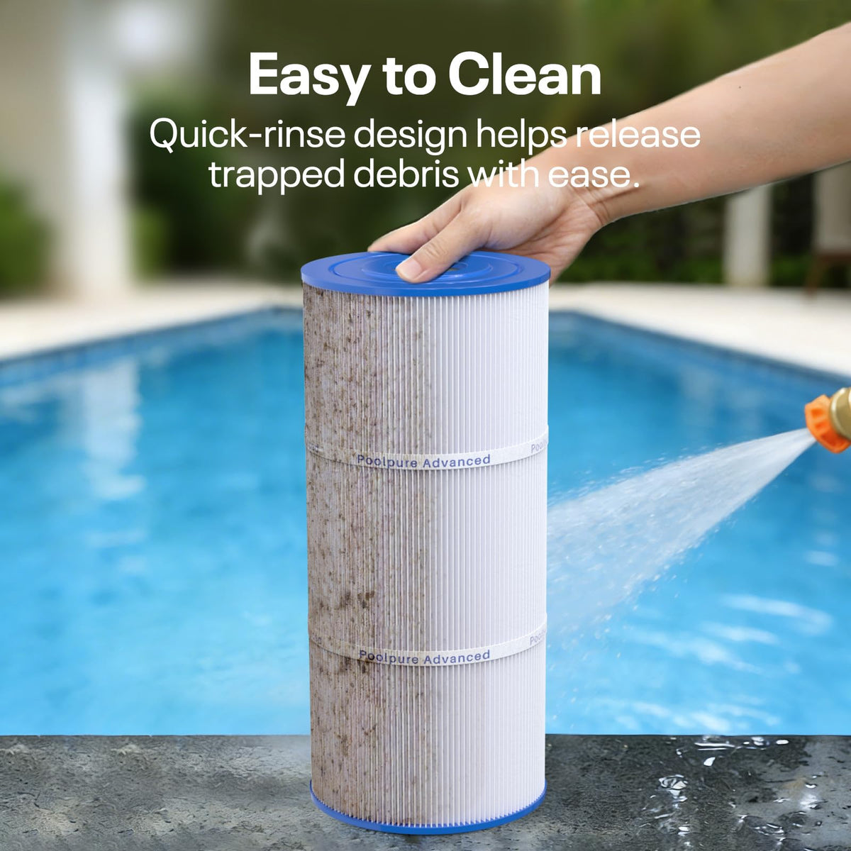 POOLPURE Dirt-Locking technology traps more debris for clear water.