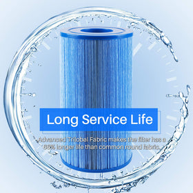 POOLPURE easy-clean filter with trilobal fabric releases debris during cleaning.