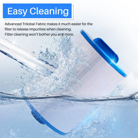 Tr ilobal filtration fabric design on POOLPURE filter shows increased surface area