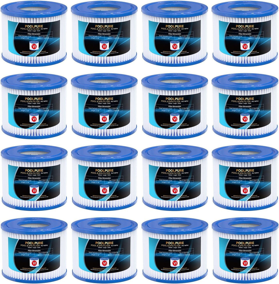 POOLPURE Type VI hot tub filter 16-pack for pristine water and simple maintenance.