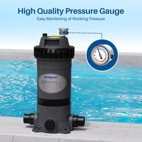 POOLPURE PFT-AF50 built-in pressure gauge helps monitor performance.