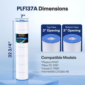 POOLPURE PLF137A model compatibility list shows broad filter system support