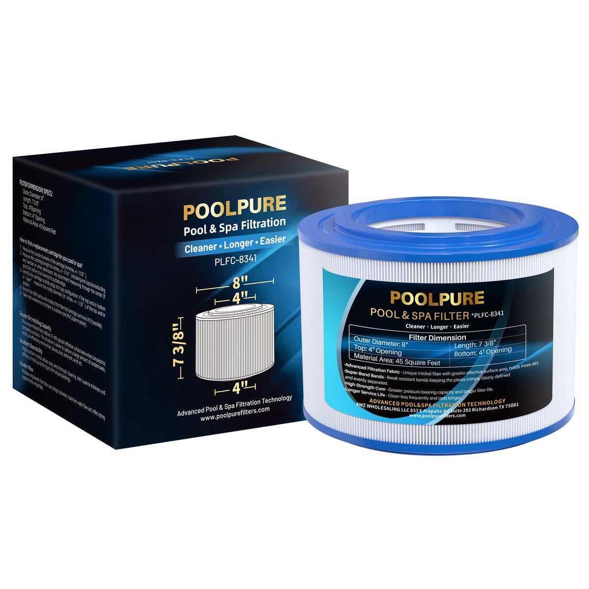 POOLPURE PLFC-8341 spa filter closeup highlighting trilobal fabric for higher filtration efficiency