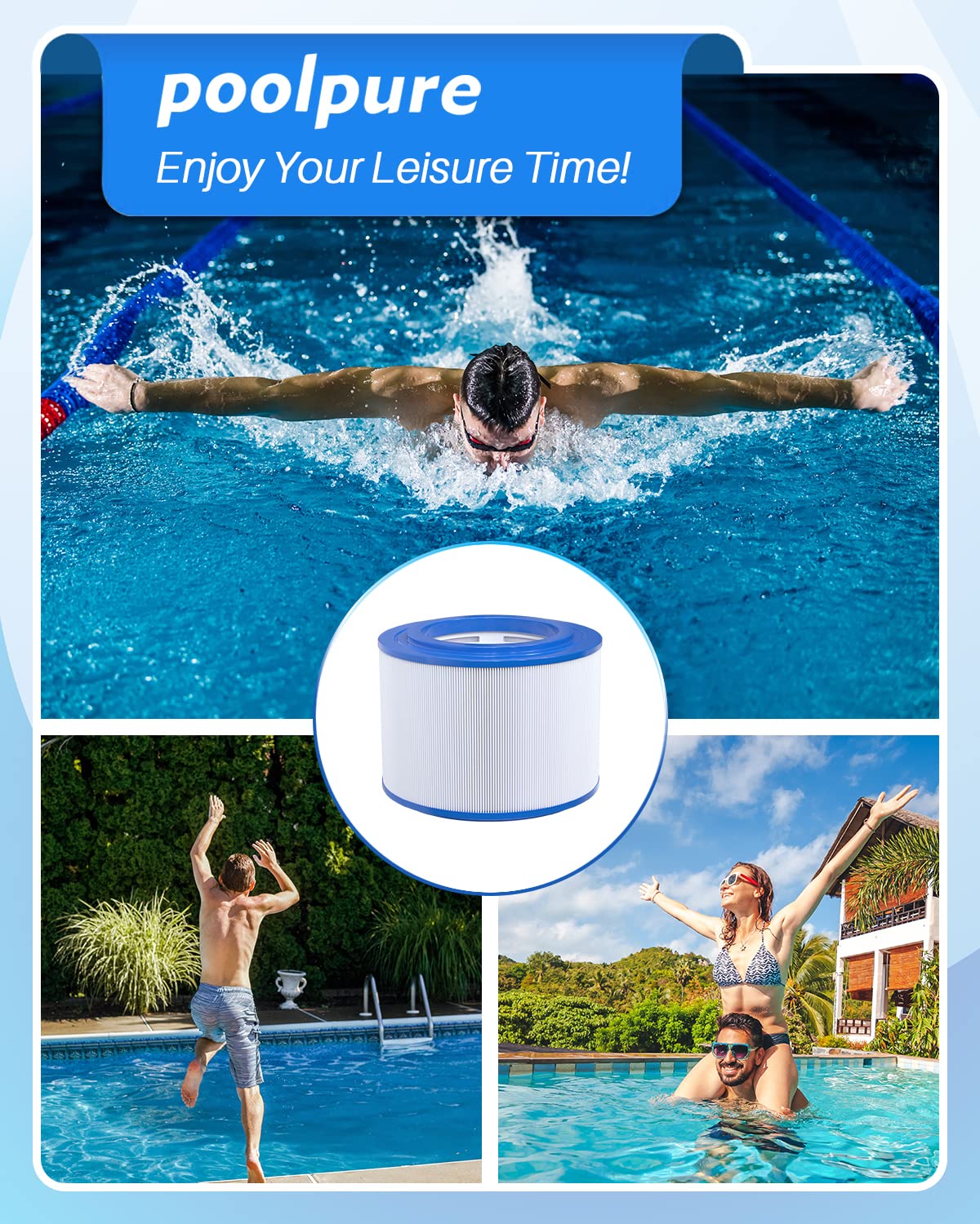 POOLPURE PLFC-8341 spa filter dirt-locking design reduces maintenance time