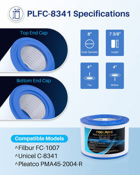 POOLPURE PLFC-8341 spa filter seam detail showing durable end caps