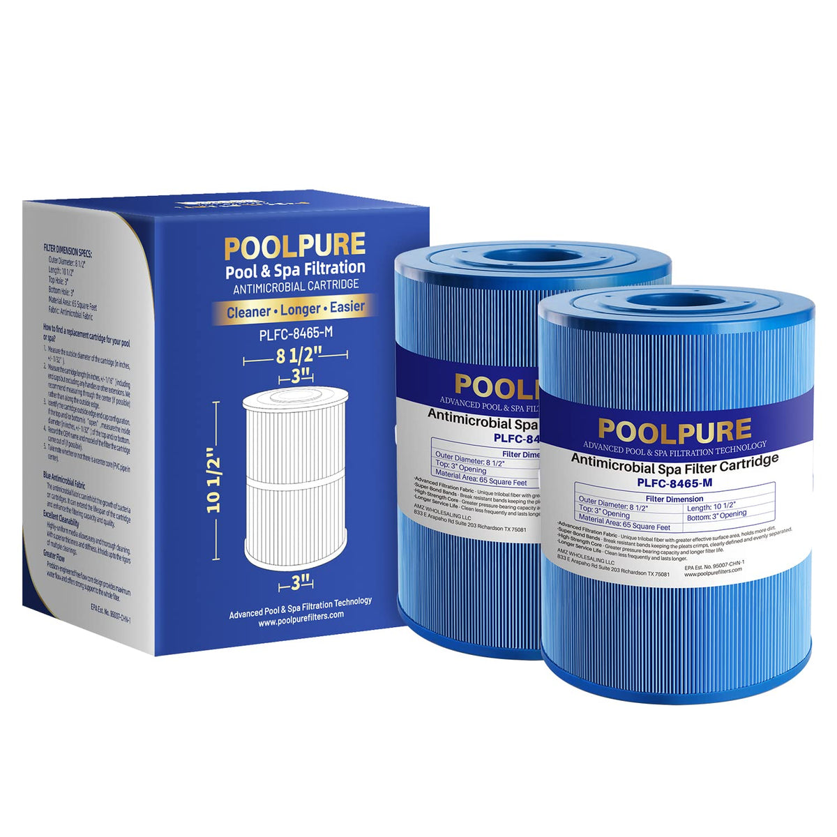 POOLPURE PLFC-8465-M spa filter front view with antimicrobial design for cleaner water.