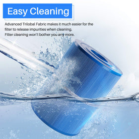 Easy cleaning shown on POOLPURE PLFC-8465-M trilobal fabric