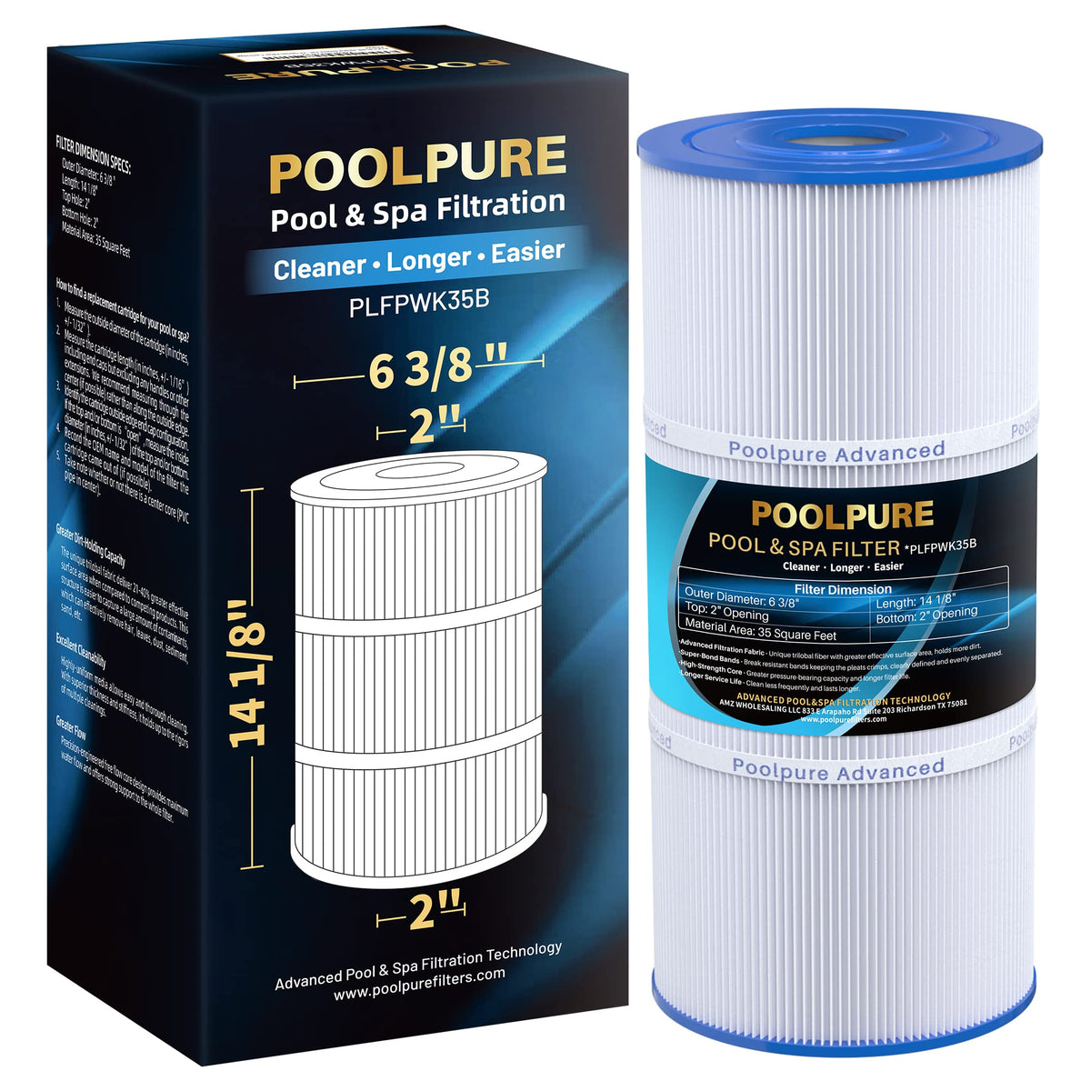 POOLPURE PWK35B spa filter with clear debris capture for crisper water.