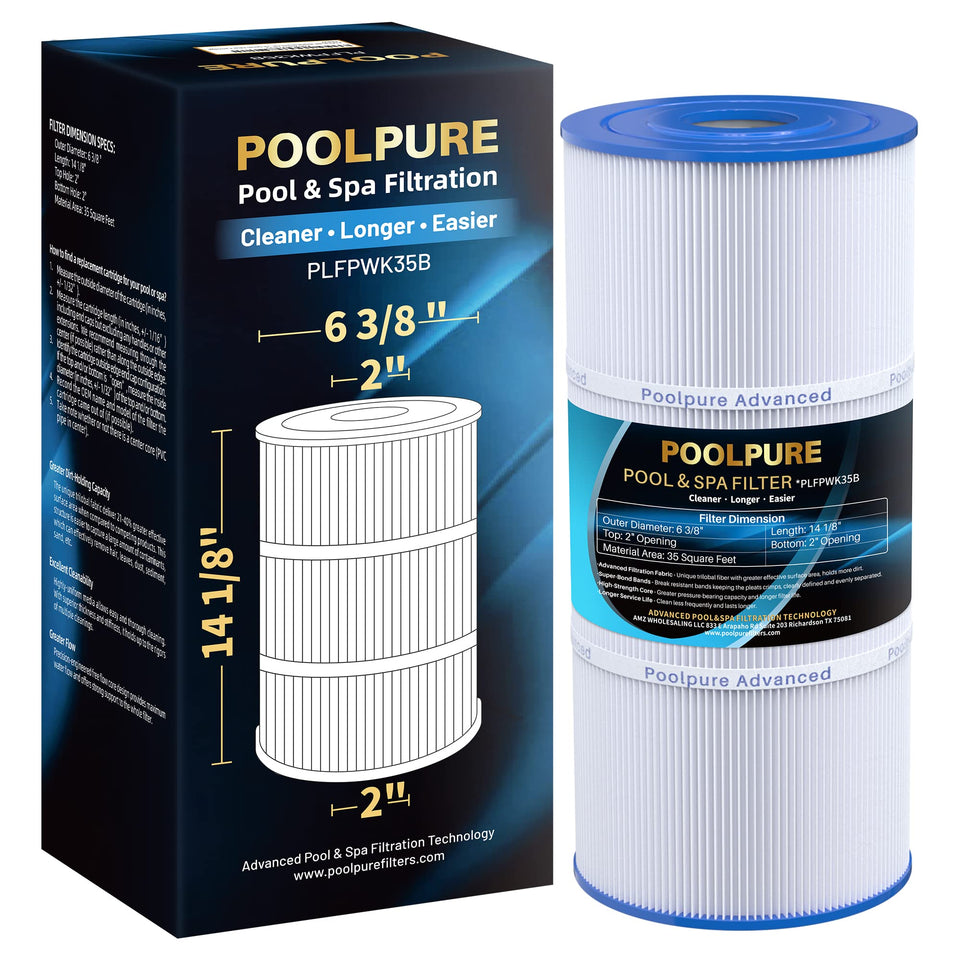 POOLPURE PWK35B spa filter with clear debris capture for crisper water.