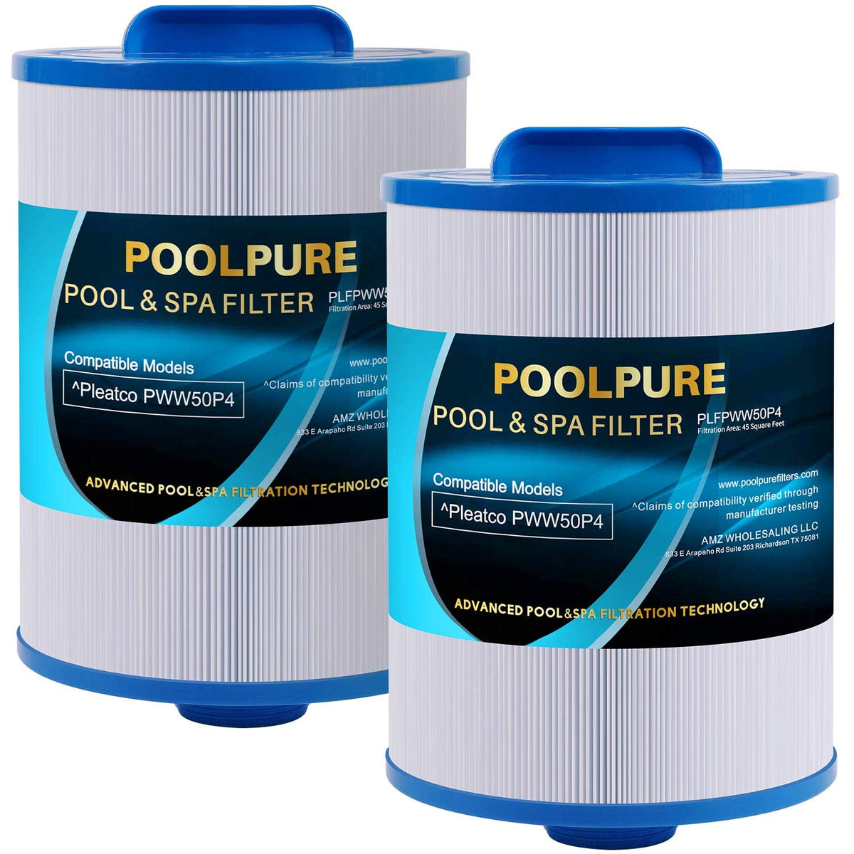 POOLPURE PWW50P4 replacement filter assembly with trilobal fabric and 45 sq ft area