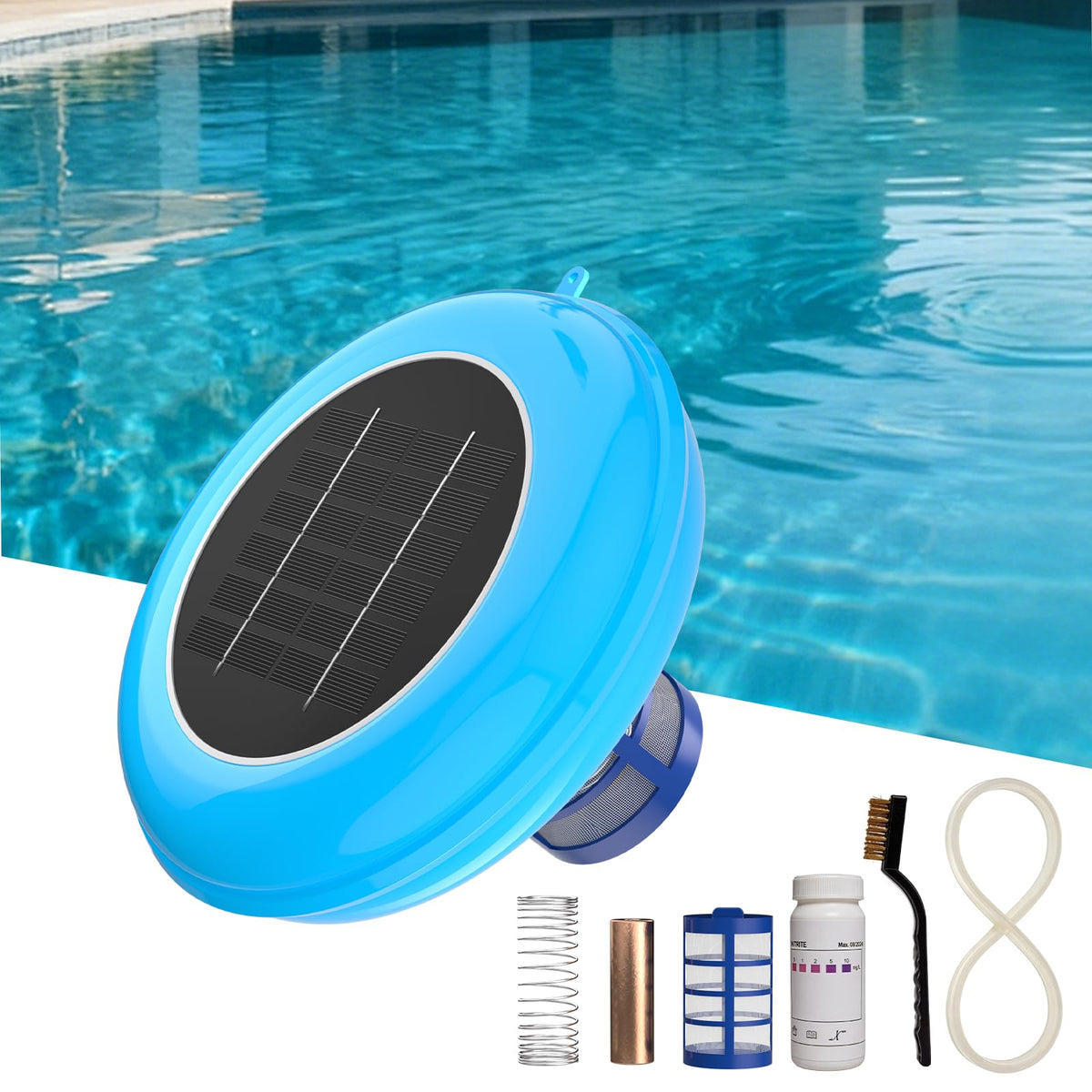 POOLPURE solar pool ionizer floating unit delivers copper ions for cleaner water.