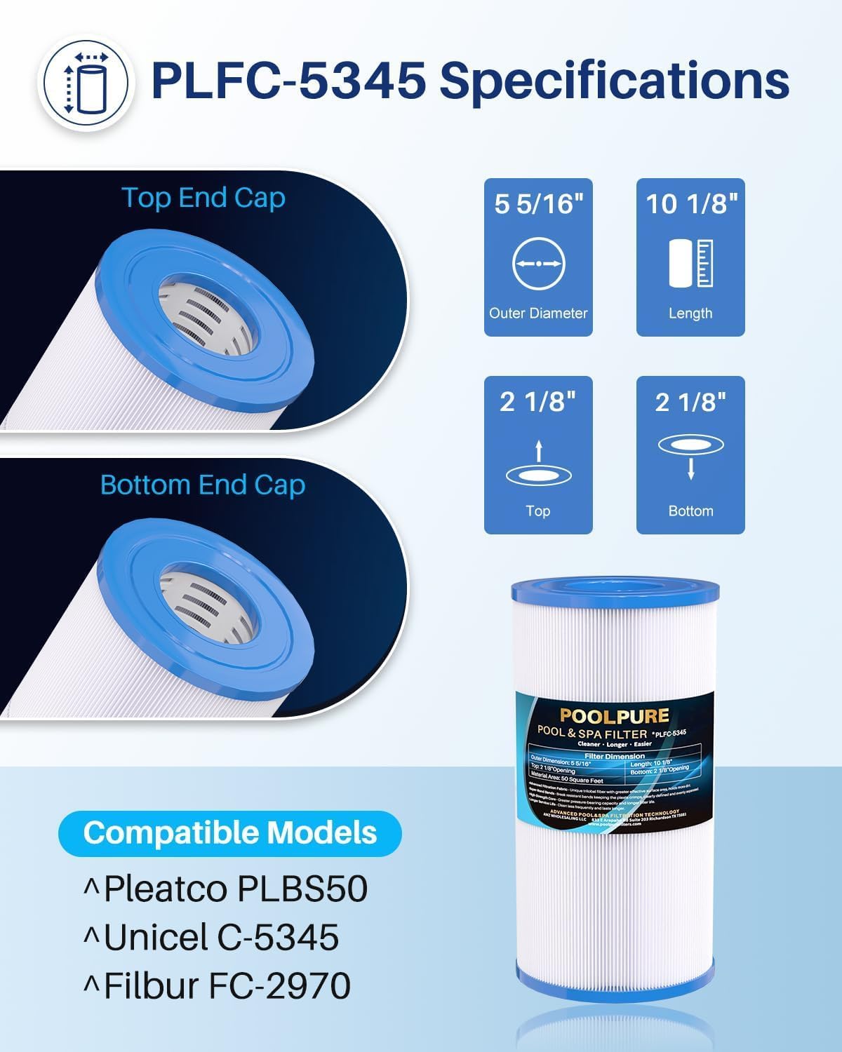 PoolPure spa filter showing trilobal fabric for easy debris release
