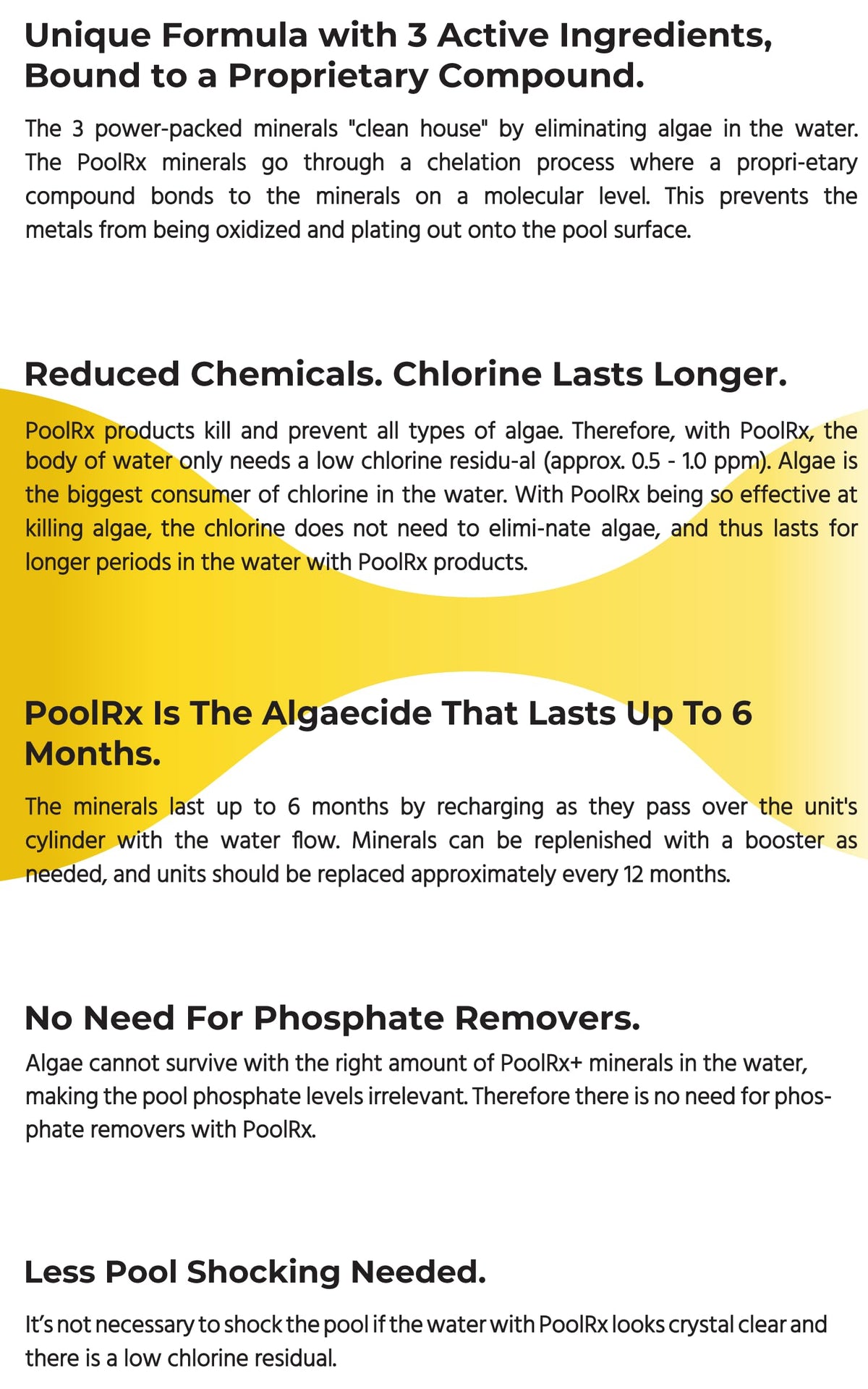 PoolRx mineral-boost packaging showcases added minerals supporting PoolRx+ units.