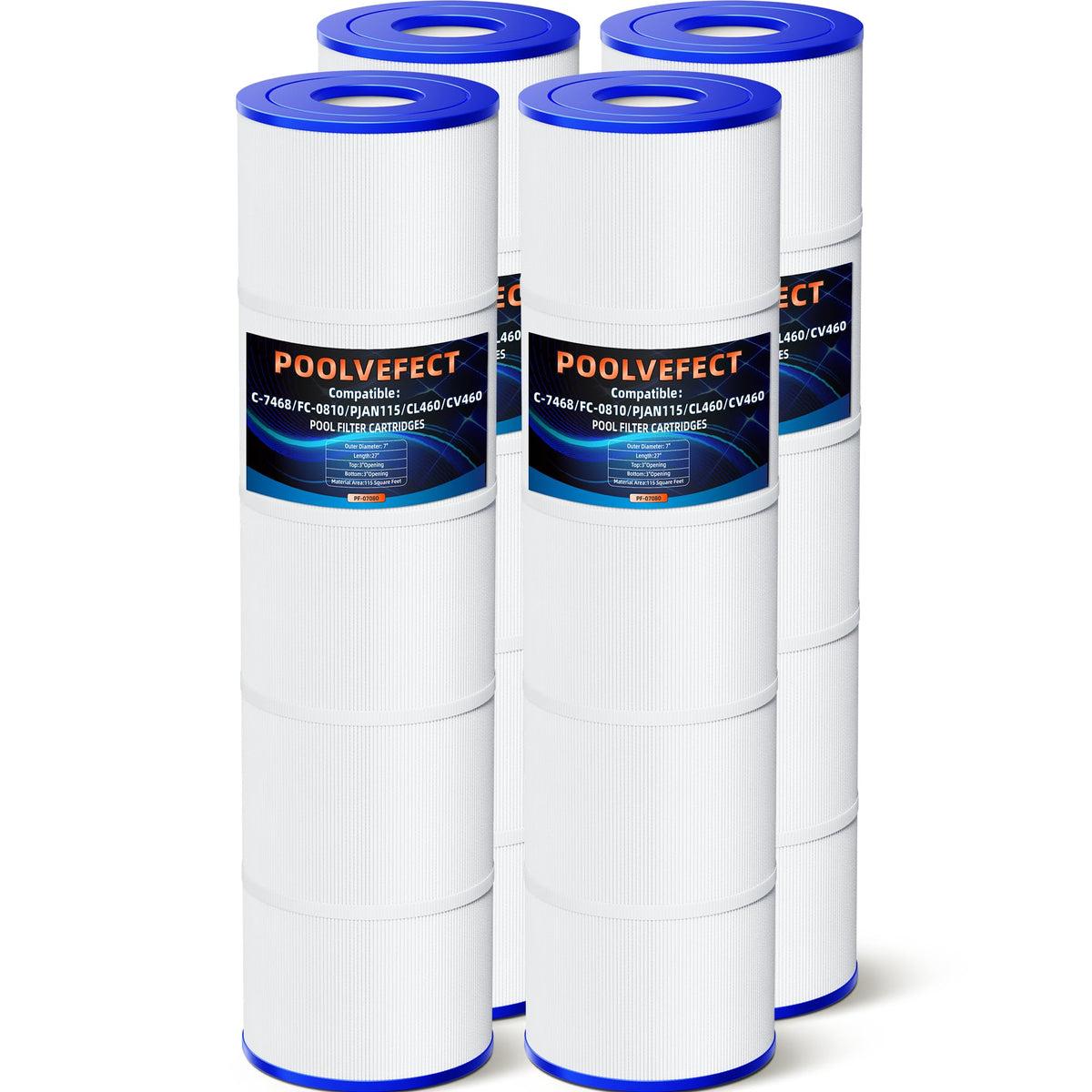 POOLVEFECT PF-07080 front view cartridge shows 27x7 inch size for easy pool filter fit.