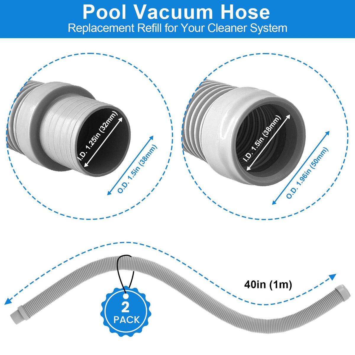 Poolvio 1.5-inch male-female cuffs ensure easy, secure connections