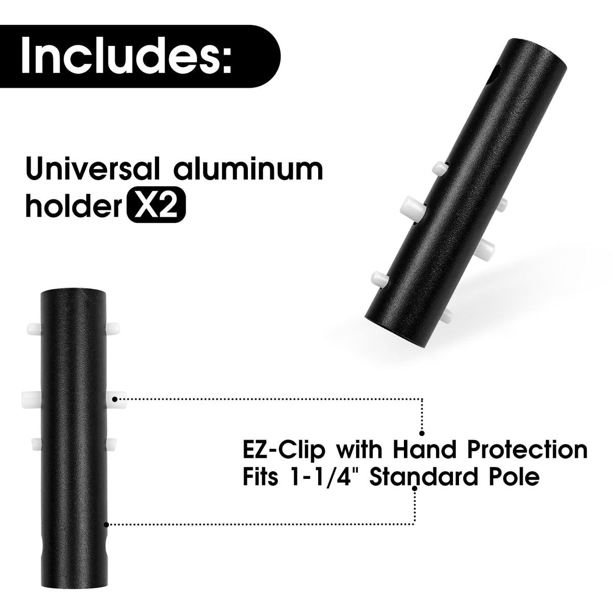 Poolvio aluminum adapter showing 1-1/4 inch pole connection for pool attachments
