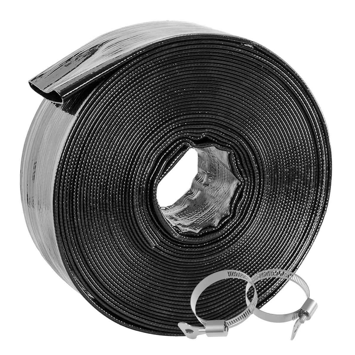 Poolvio backwash hose 2in x 100ft coiled, robust reinforced PVC for heavy use
