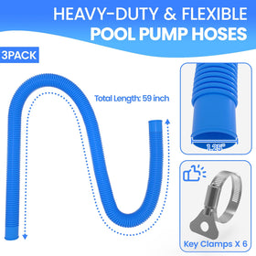 Close-up of Poolvio heavy-duty hose with UV-resistant material and clamps