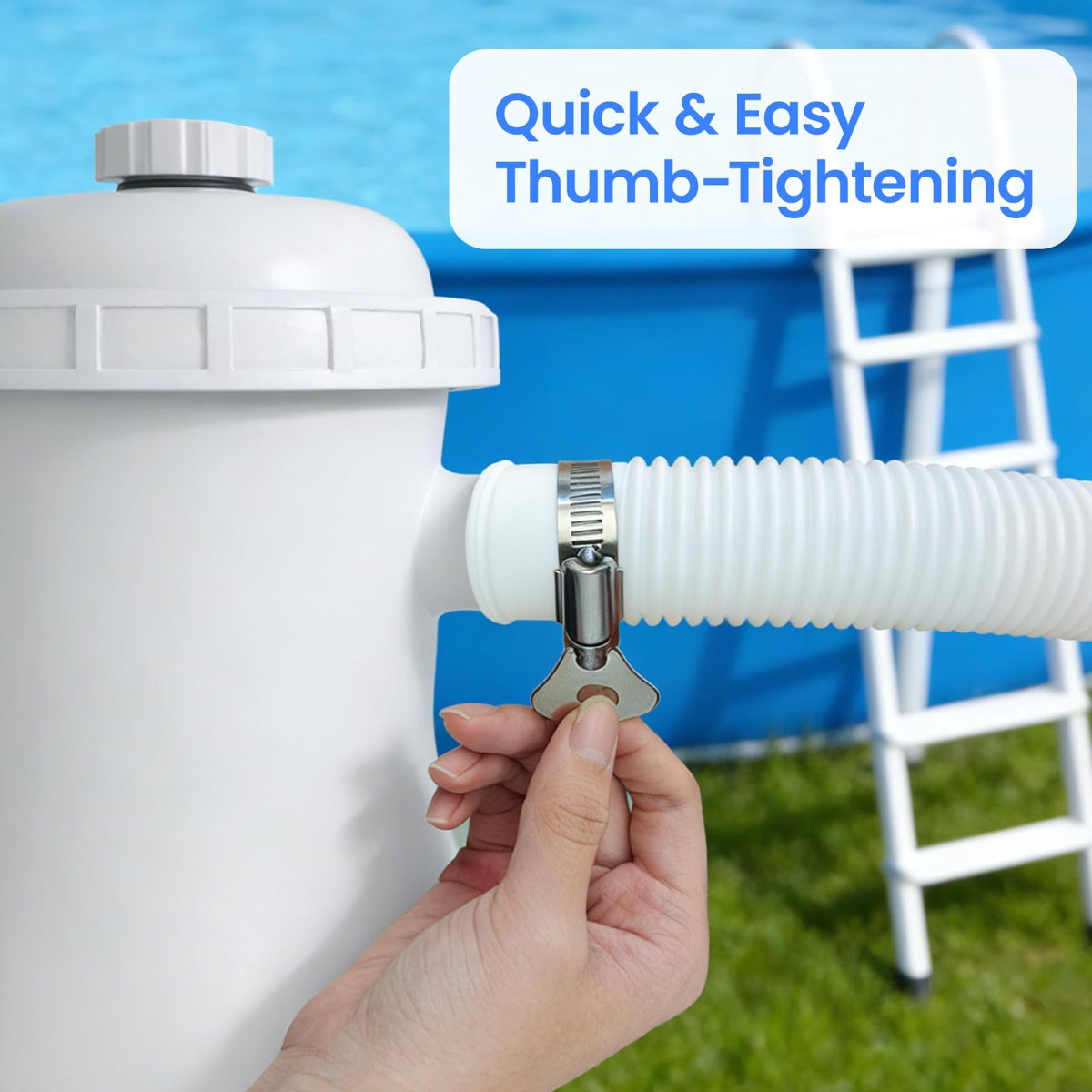 Poolvio 1.5-inch hose connected to above-ground pool pump demonstrates compatibility