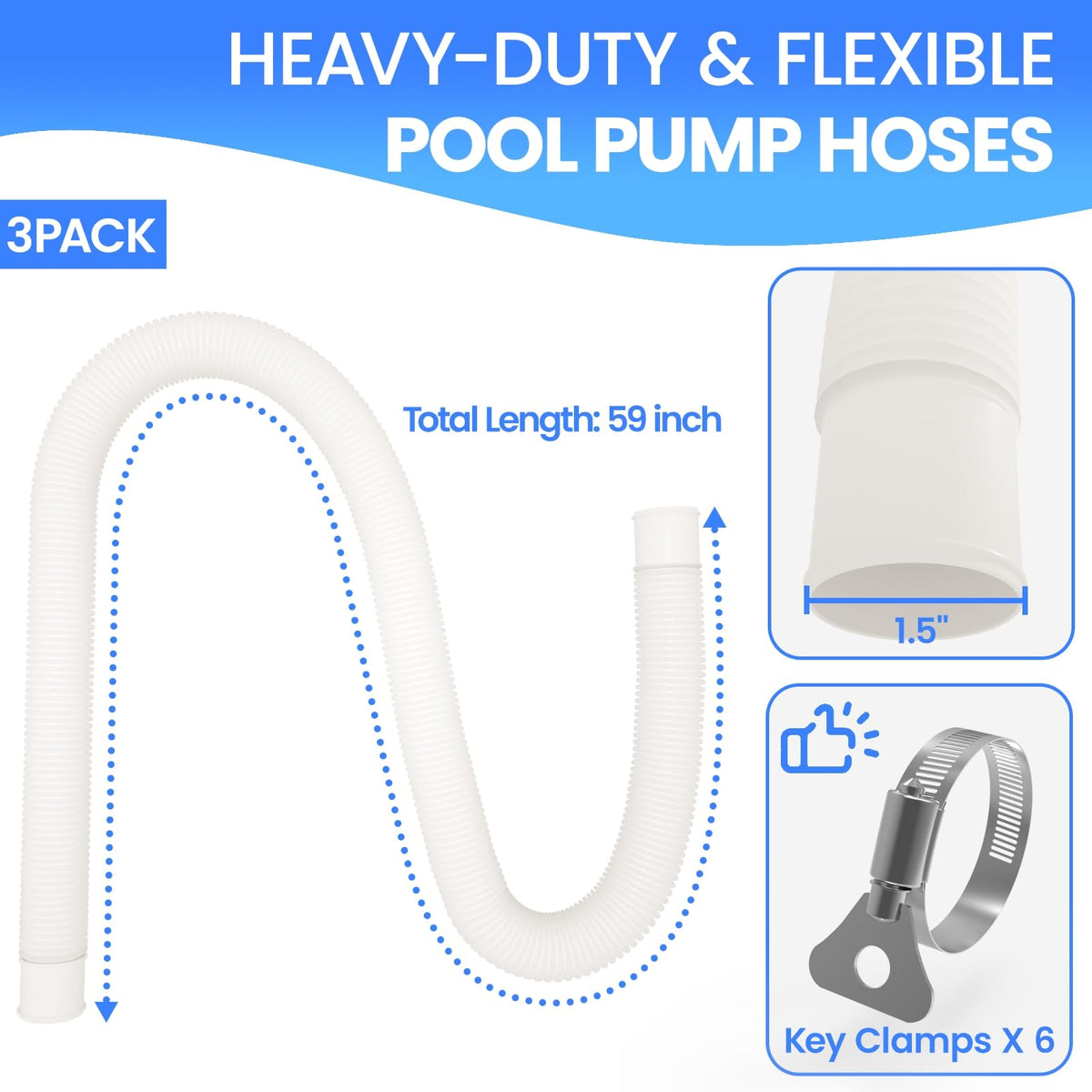 Poolvio rust-proof metal thumb clamps securely join hoses with tool-free installation