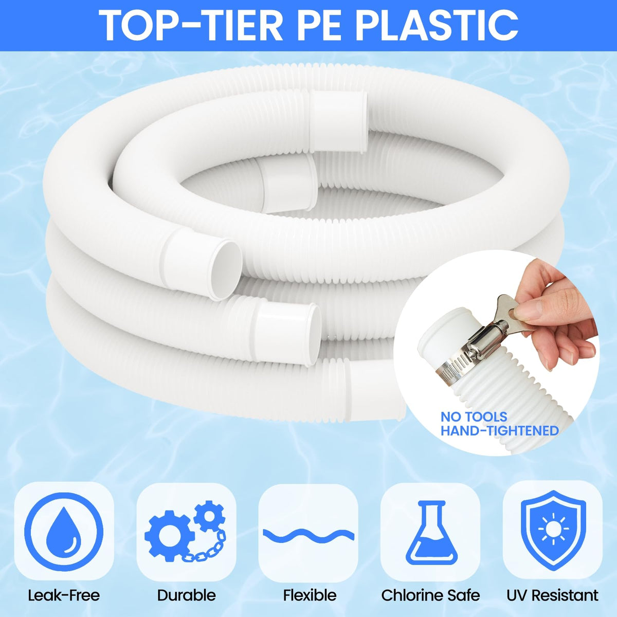 Poolvio UV-resistant hose withstands sun and chemicals for longer life