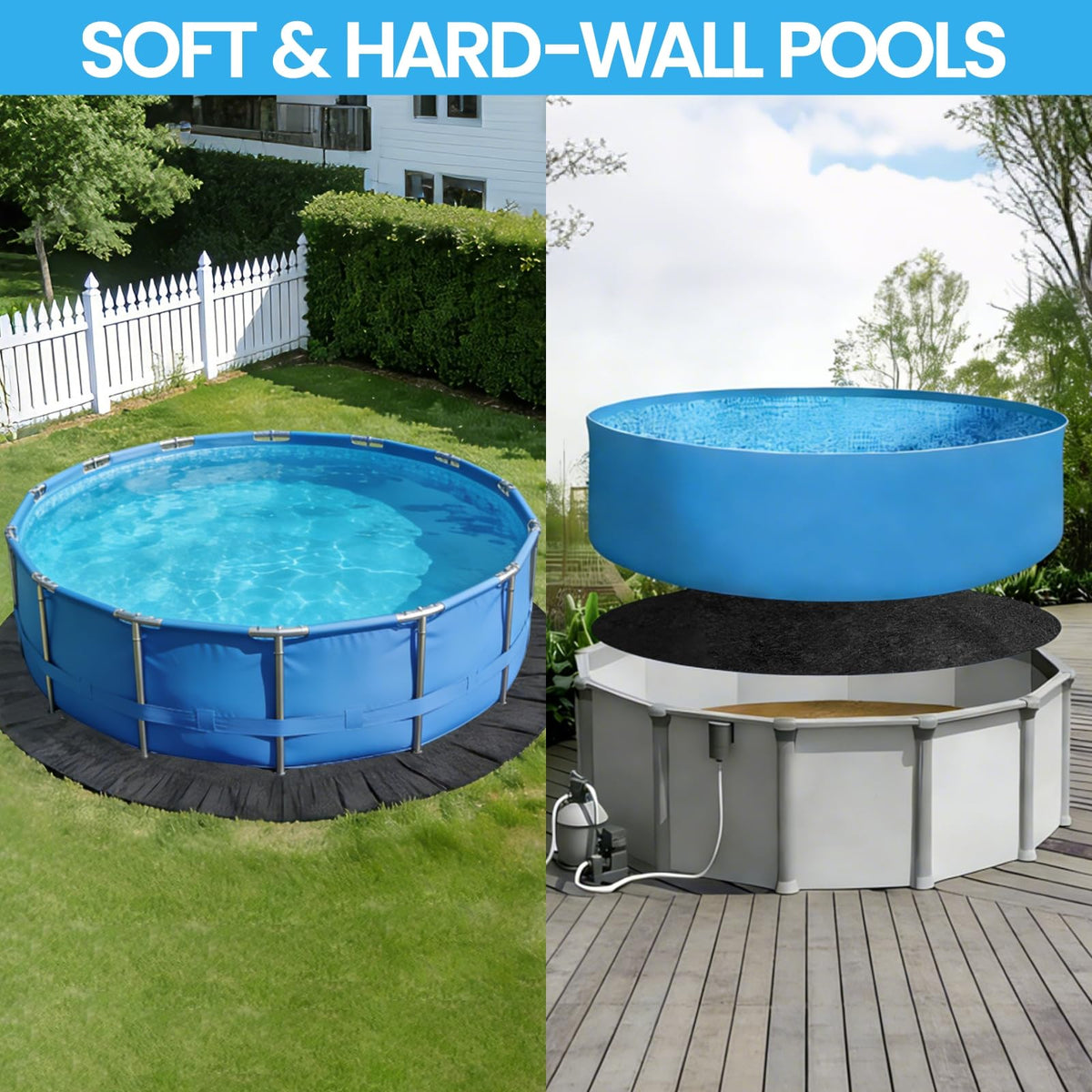 Poolvio versatile sizes fit round, oval, and rectangular pools with trimming.