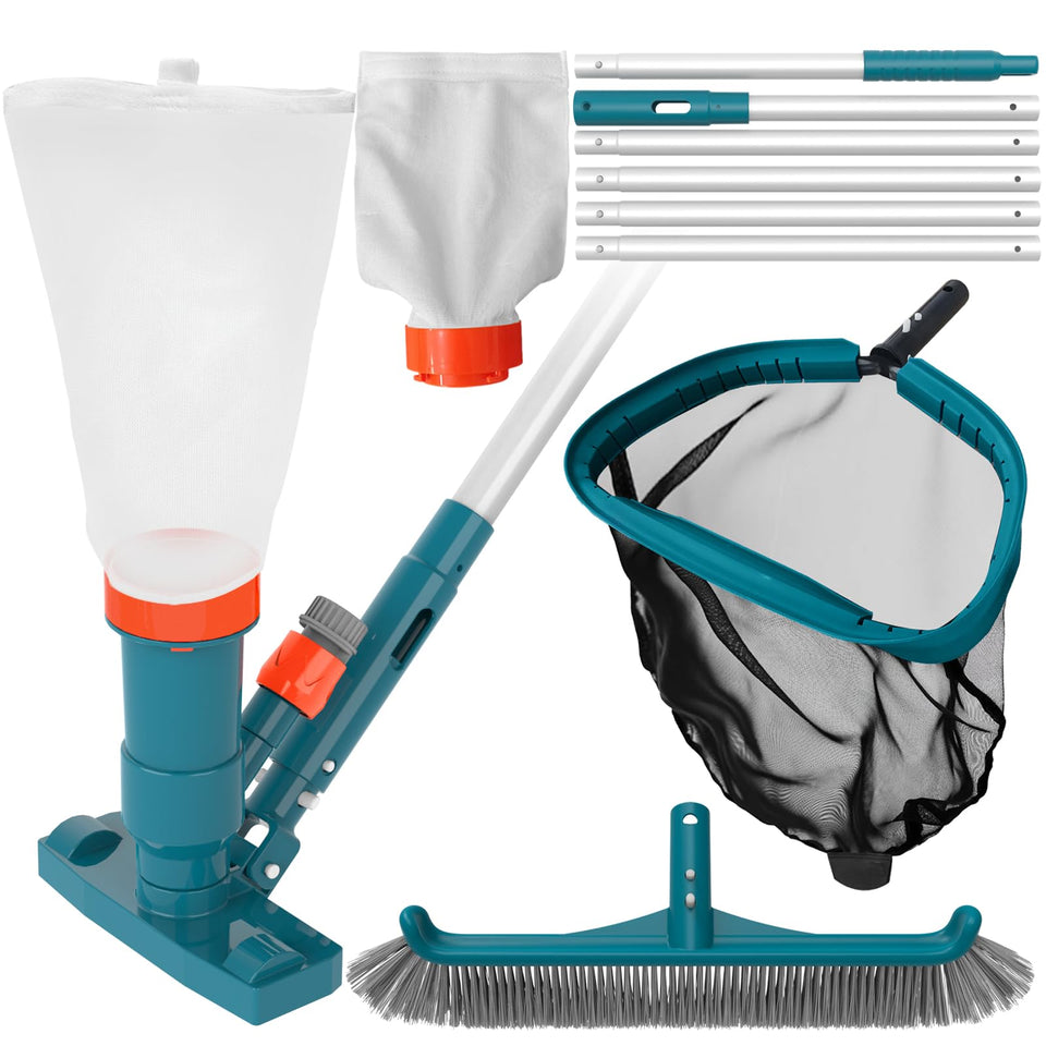 PoolWhale above-ground pool cleaning kit vacuum cleans underwater using garden hose power.