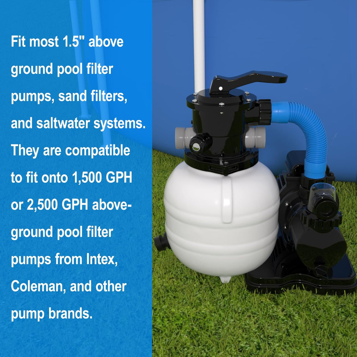 PoolWHALE blue hose close-up showing end connection and fit
