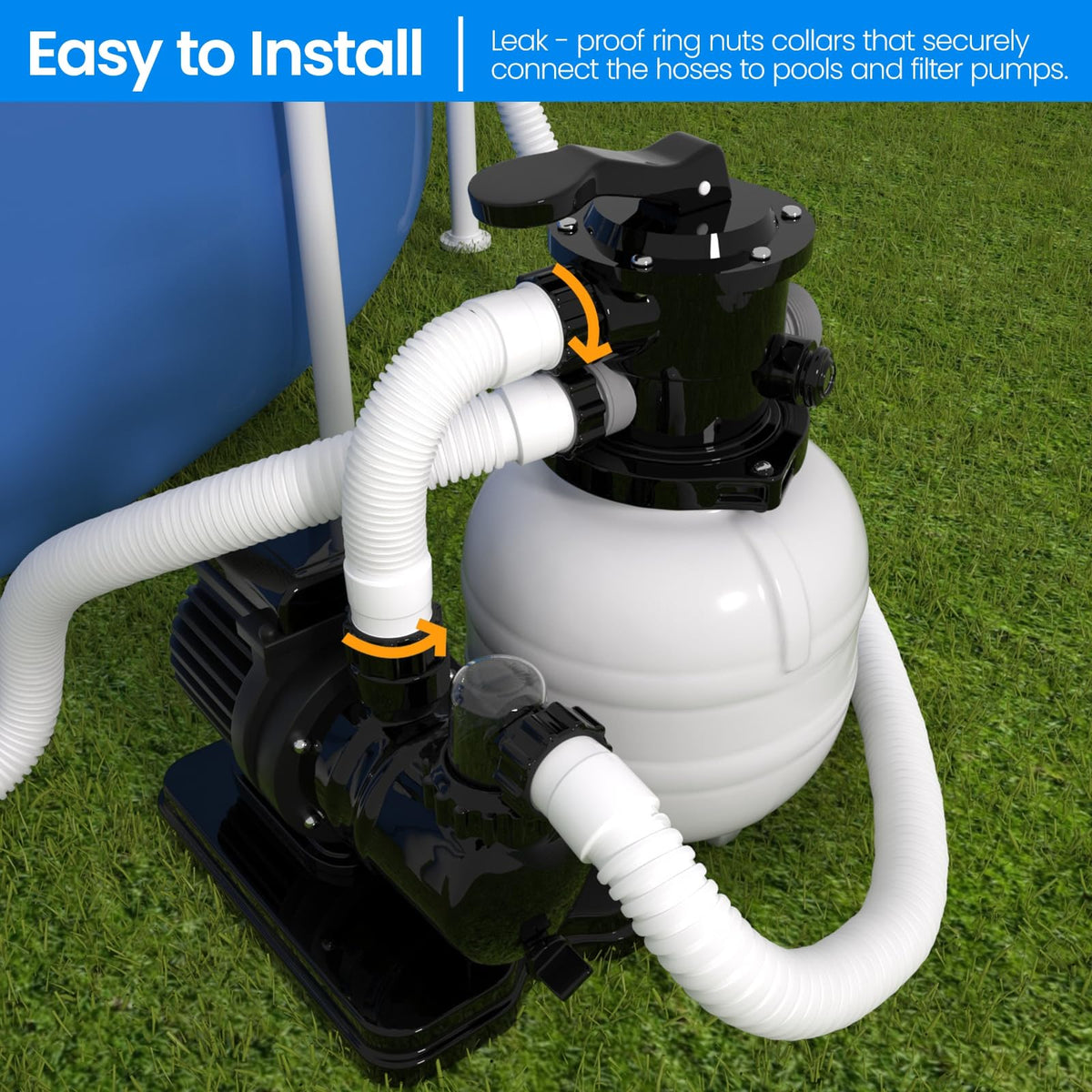 PoolWHALE white hose laid beside pool filtration system